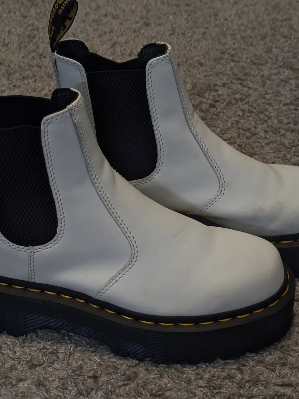 Dr Martens 2976 Quad White Leather Platform Chelsea Boots UK 5 US W7 Grunge Y2K